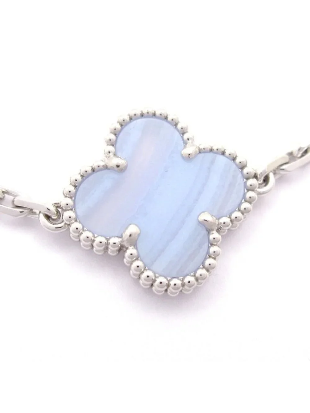 Van Cleef & Arpels Bracelet Vintage Alhambra 18k White Gold Light Blue Motif